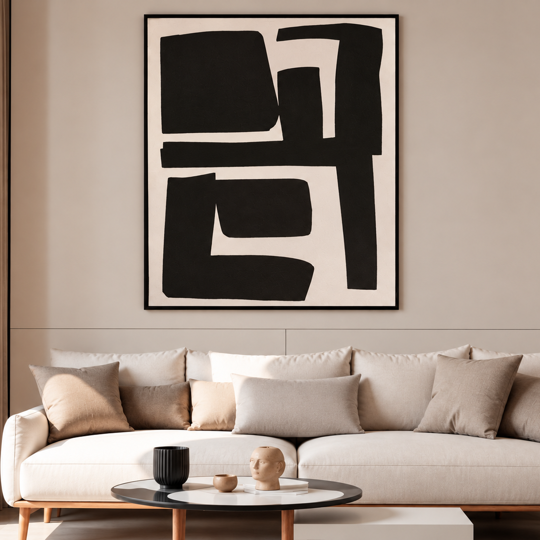 Blocs Noirs - toile décorative abstraite minimaliste noir et crème