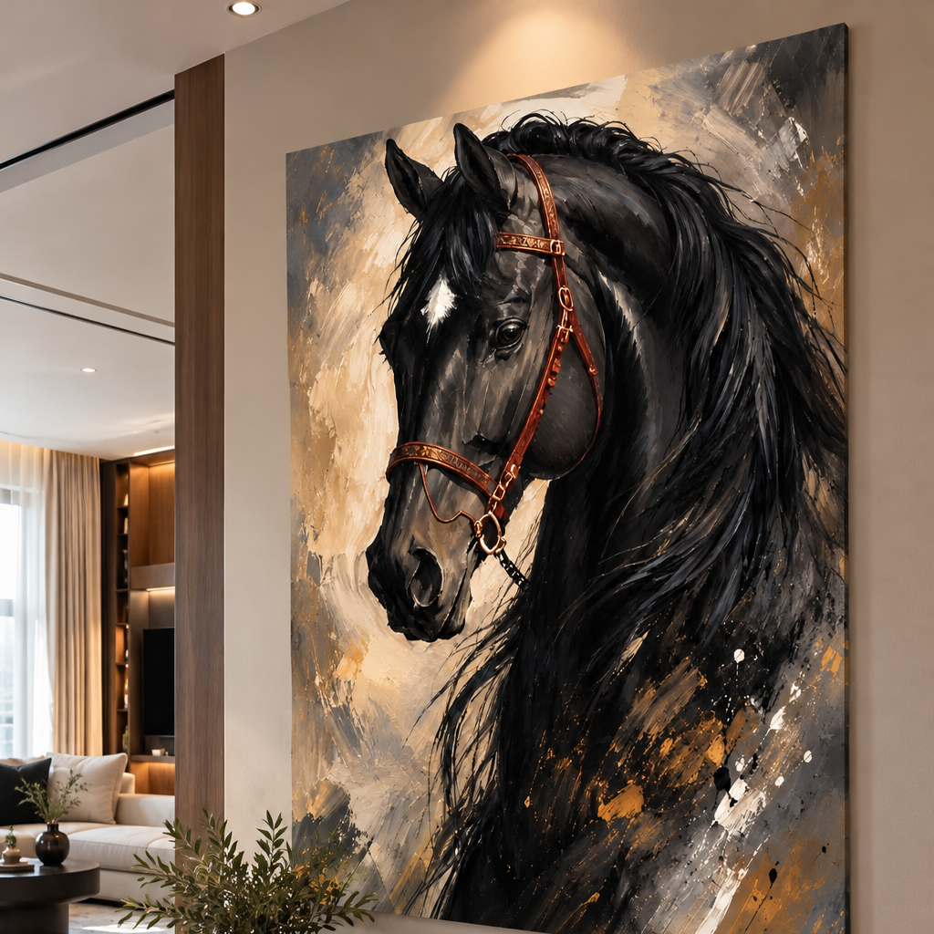 Cheval noir Ébène - toile décorative