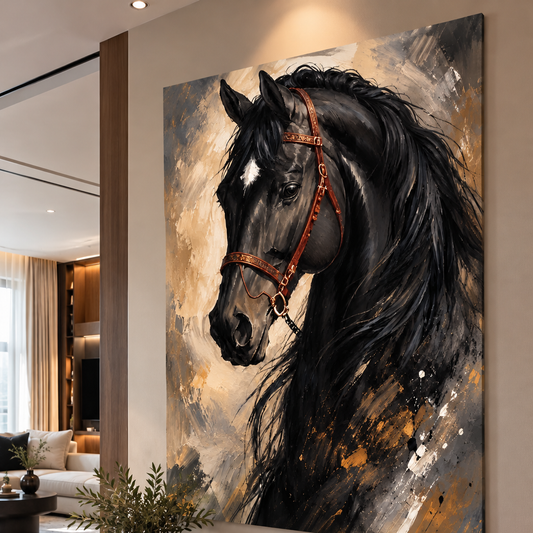 Cheval noir Ébène - toile décorative