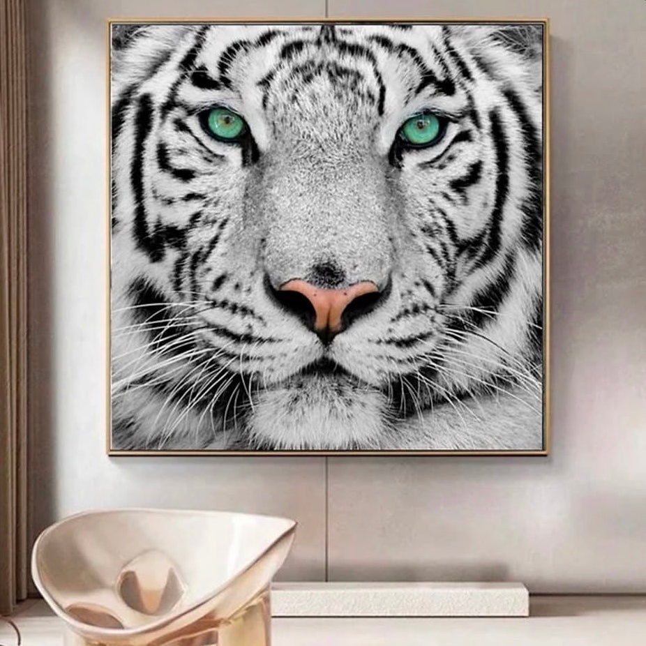 Tigre Blanc - toile décorative tigre blanc aux yeux verts