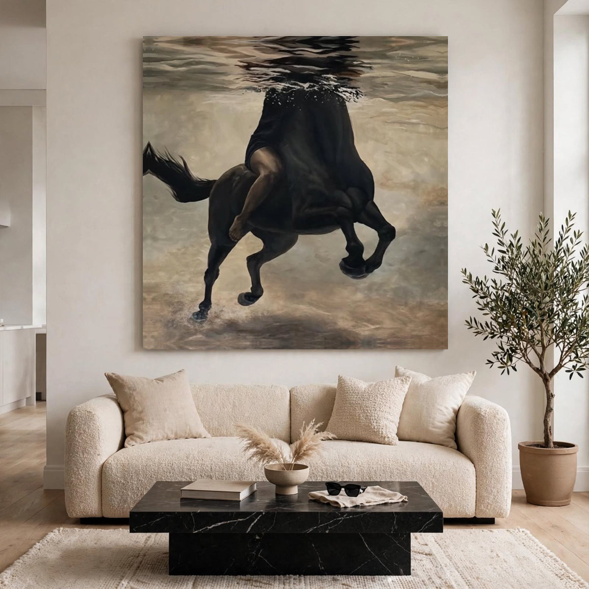 Abysse - toile décorative cheval noir sous l'eau