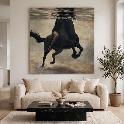 Abysse - toile décorative cheval noir sous l'eau