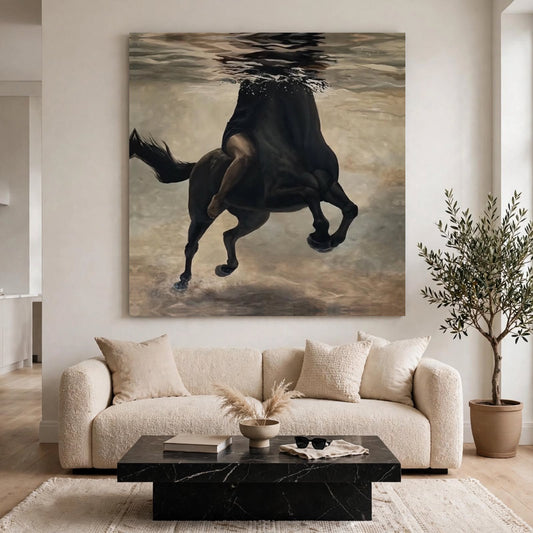 Abysse - toile décorative cheval noir sous l'eau